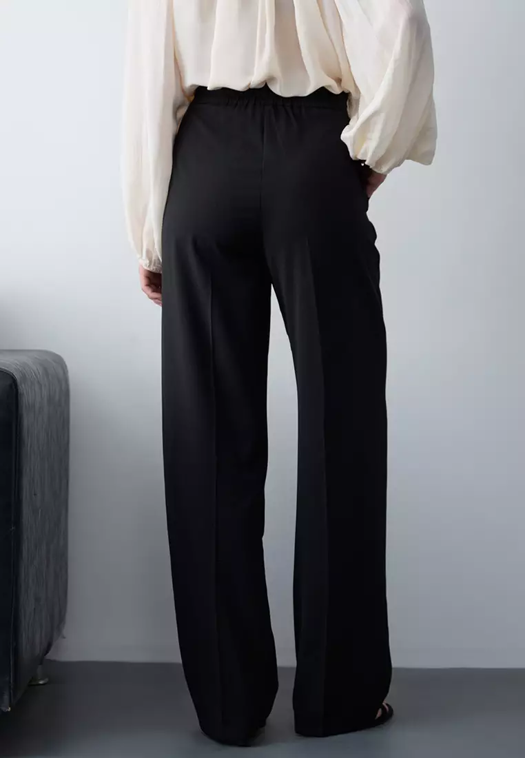 Black High Waist Wide Leg Woven Trousers Twoaw26Pl161
