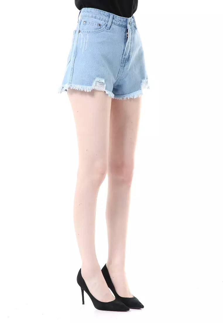 Danisa Jeans Ripped Bawahan Wanita Short Pants High Quality - Light Blue