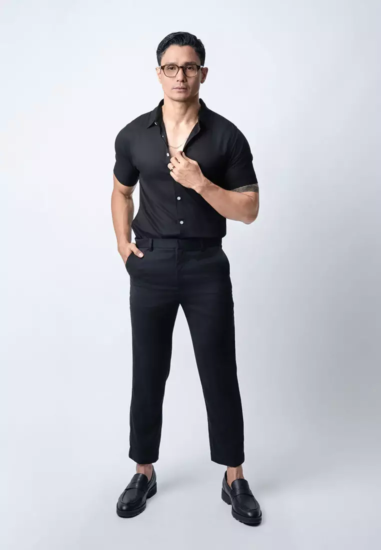 Viscose Solid Black Casual Shirt SS