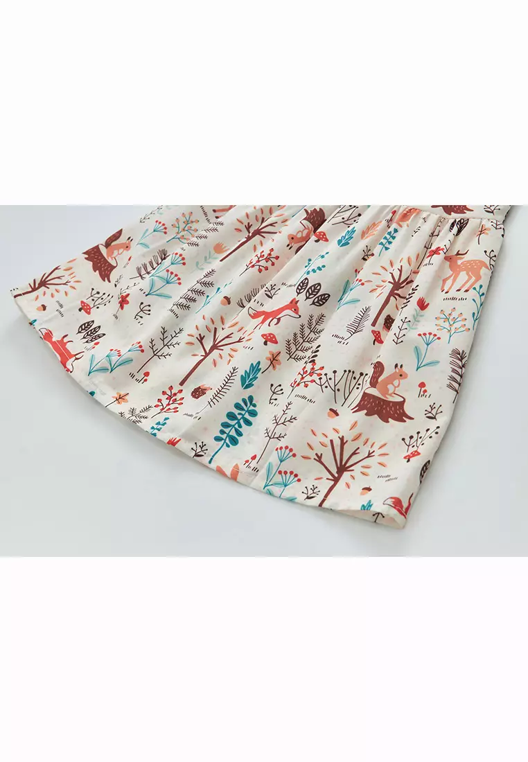 女童印花漢服唐裝褶邊袖裙狐狸森林新年拜年衣服