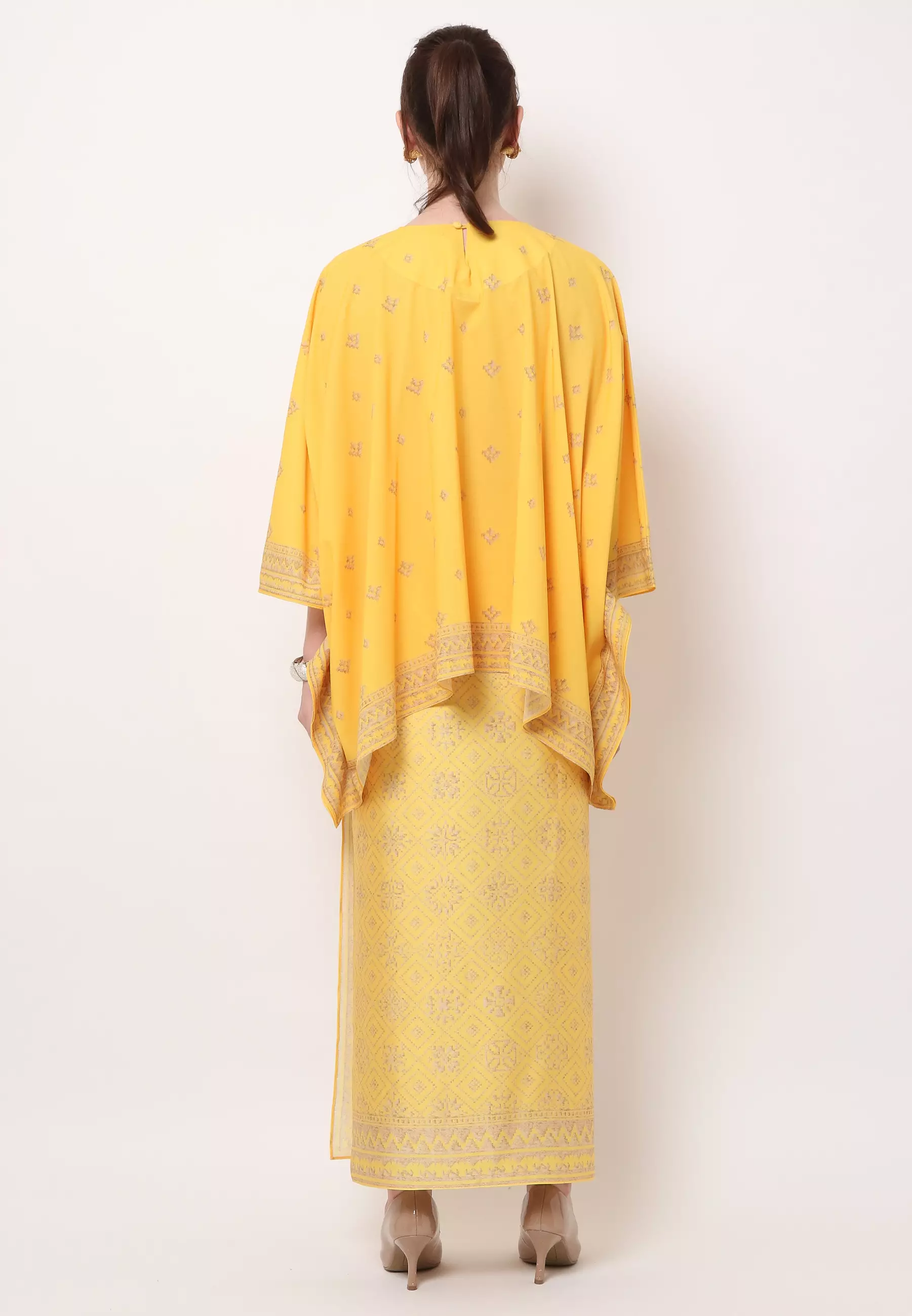 Kanzi Collection Songket R-Neck Yellow Sarong Set