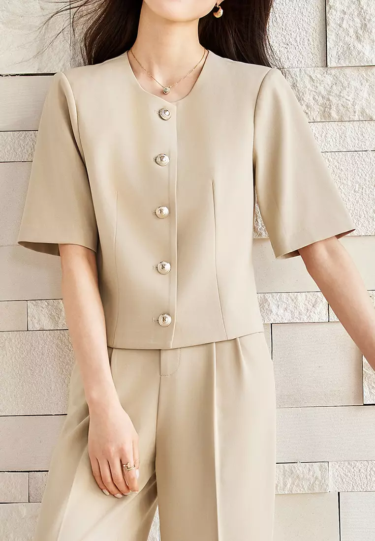 Round Neck Half Sleeve Blazer YGH-EQ86822