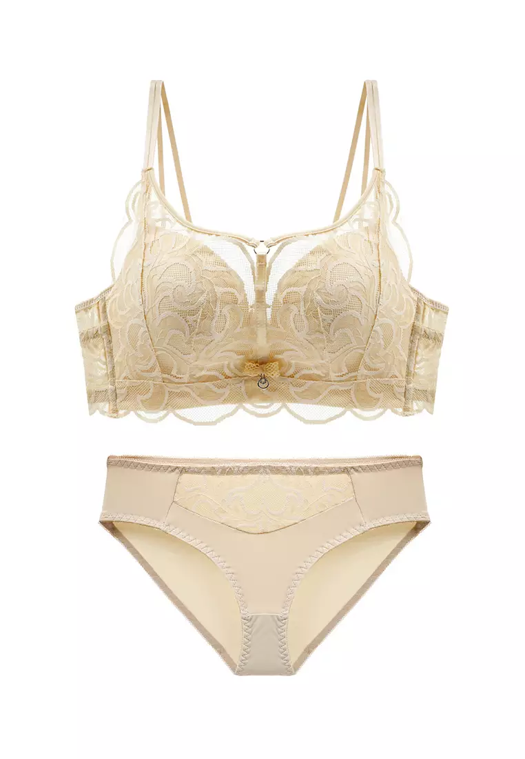 ZITIQUE Women's Sexy Non-wired Seamless Thick Pad Push Up Lace Lingerie Set  (Bra And Underwear) - Beige 2024, Buy ZITIQUE Online