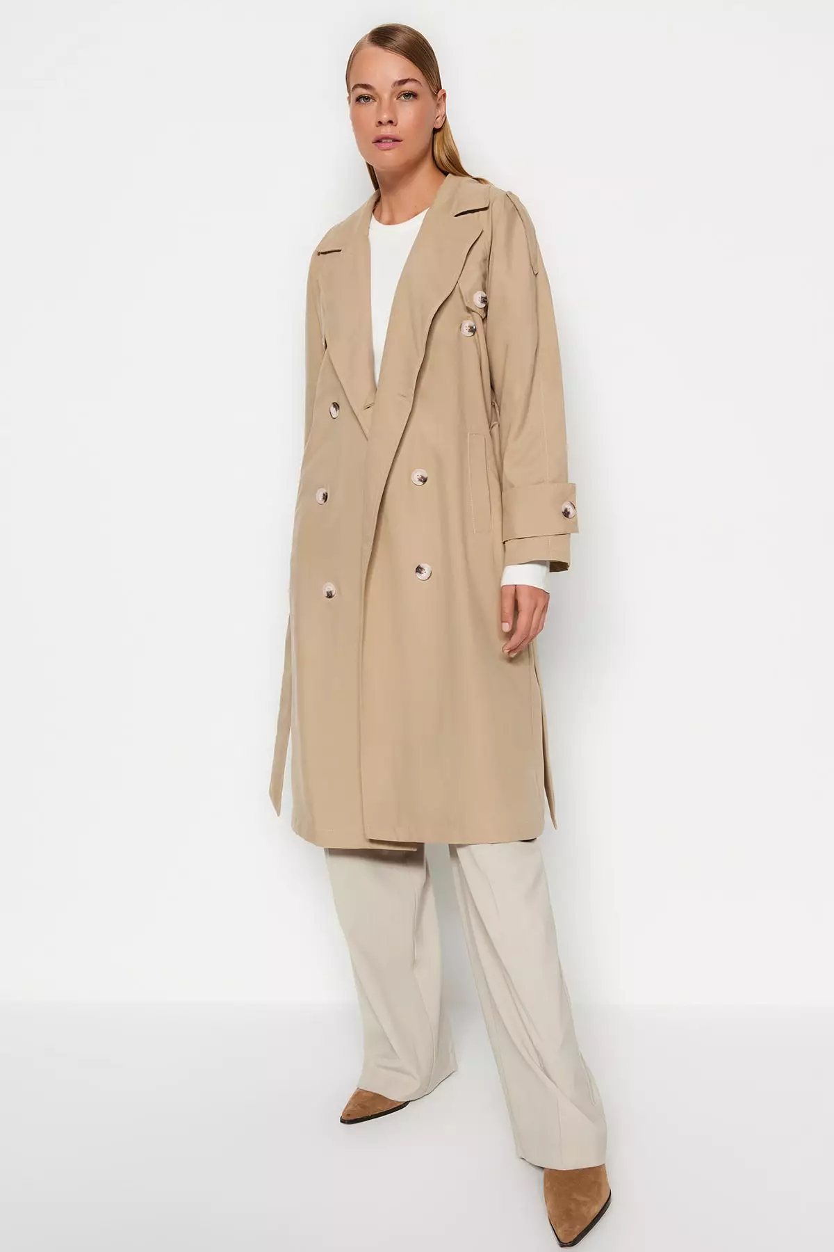 Buy Trendyol Dark Beige Belted Button Detailed Trench Coat 2024