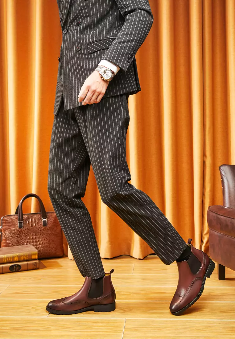 雕花頭層牛皮切爾西靴 KB2032M188