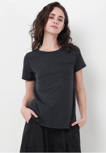 NE Double S grey NE Double S Round Neckline Front with Pocket @ Sleeve Opening Trim with lace Detail Tee 06A7BAA98D05ABGS_1