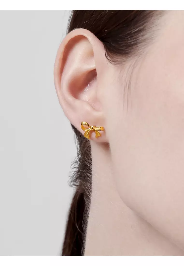 999.9 24K Solid Gold Butterfly Stud Earrings for Women 95306E