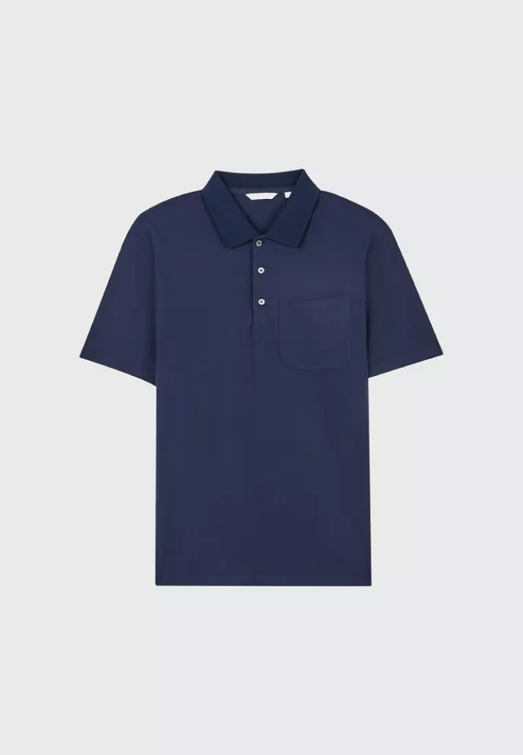 Navy Blue Styled Pocket Polo Shirt