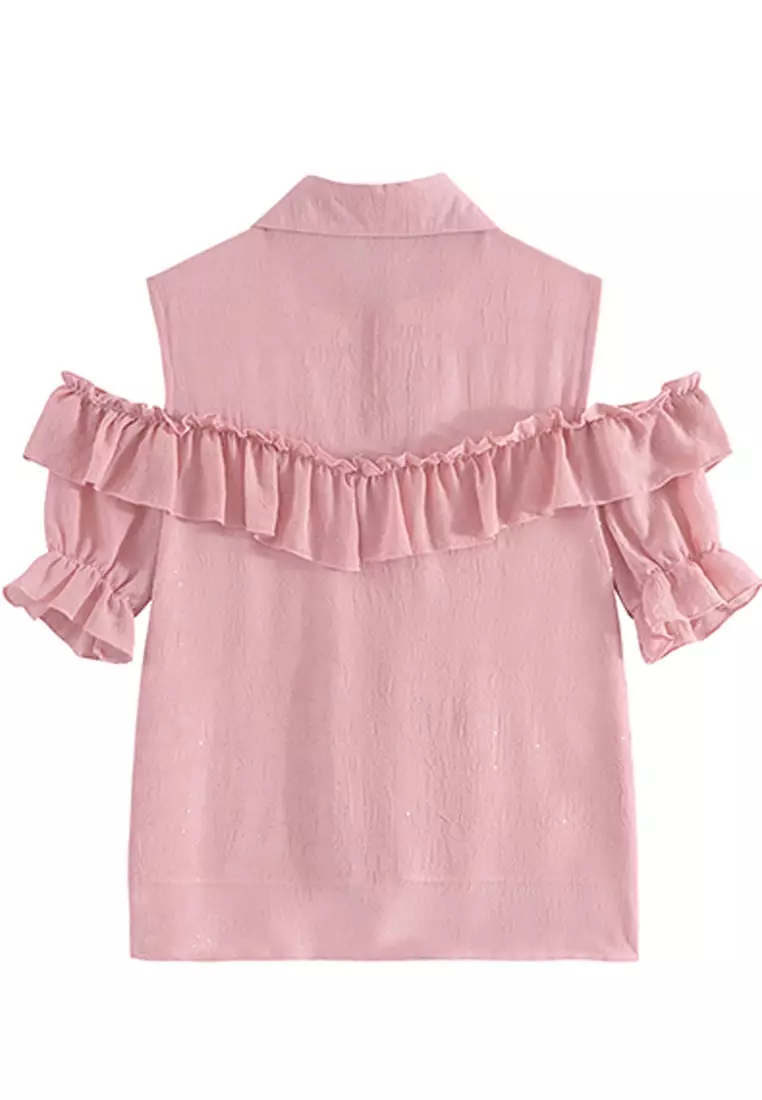 Ruffles Cold Shoulder  Blouses