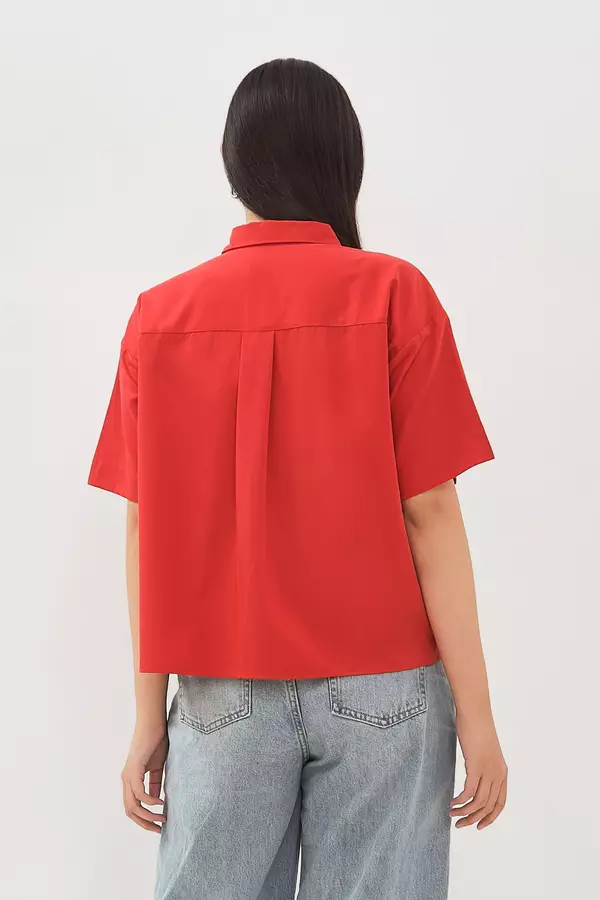 Minimal x Marsha Aruan - Miya - Kemeja Lengan Pendek - Red Colour Red