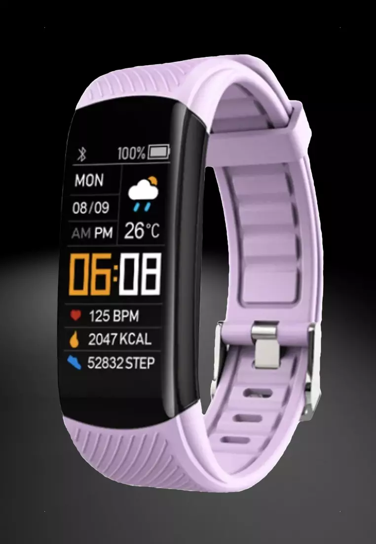 Gift Set - Fitness Smart Watch / MOHLIA® 24K plated Infinity Rose - Unisex IOS/Android IP Black Waterproof Fitness SmartWatch, Heart Rate Monitoring, Weather, Clock, with Deep Purple Rubber Strap