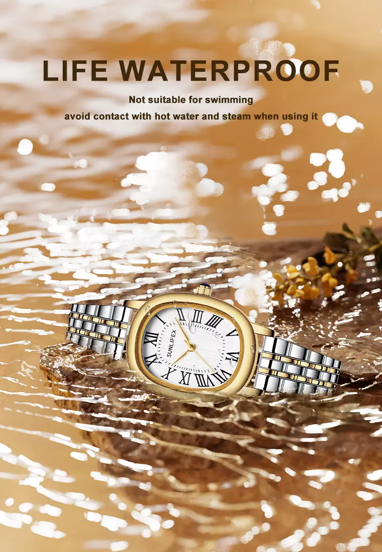 Jam Tangan Wanita Analog Original Korean Tali Rantai Oval Stanless Anti Air Jam Tangan Cewek goldwhite