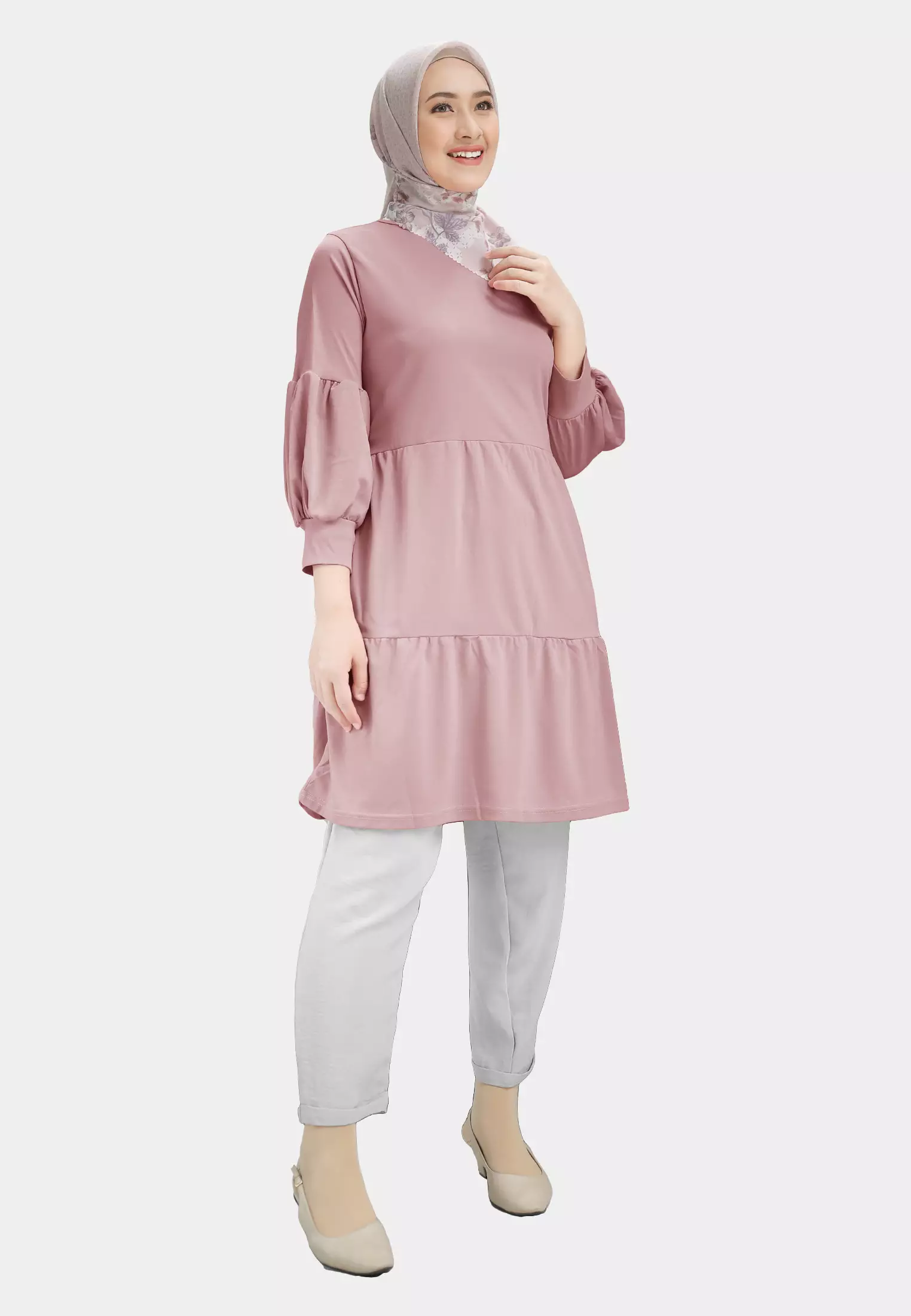 Prisia Tunik | Atasan Wanita | Blouse Tunic | Baju Wanita Lengan Panjang - Cherub Pink