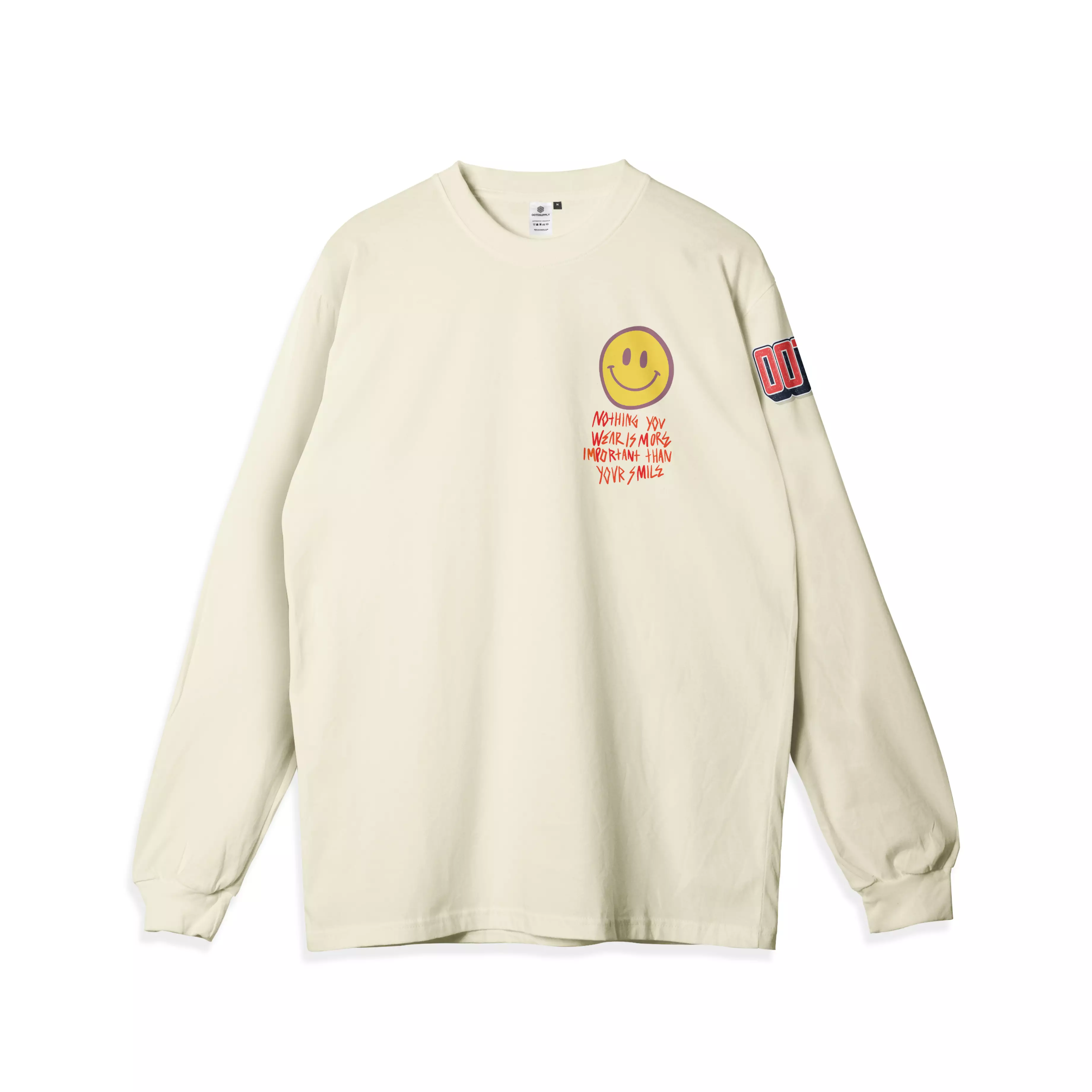 OOTDSUPPLY Longsleeve Egao Cream l Kaos Lengan Panjang Pria dan Wanita