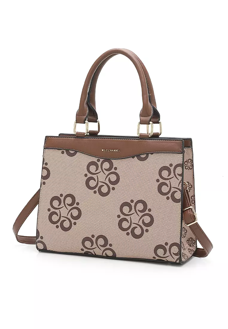 Women's Monogram Top Handle Bag / Sling Bag / Crossbody Bag - Beige