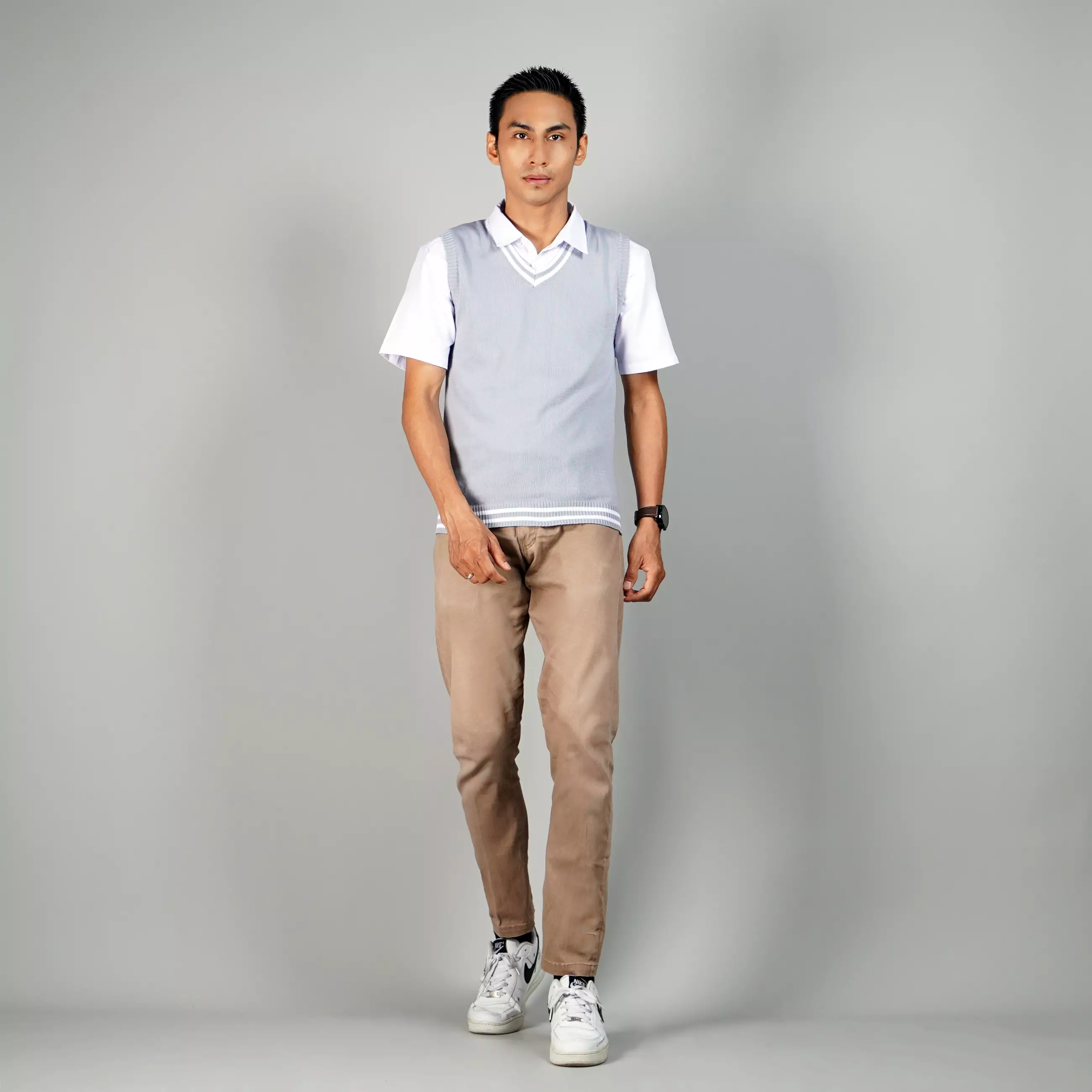 VICKO Knit Outer Rajut Pria Rompi Sekolah Rompi SMA - ABU MUDA