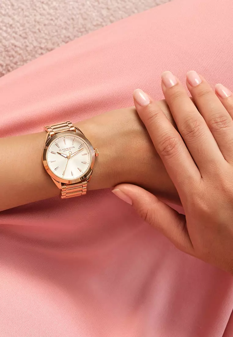 Olivia Burton Sports Luxe Ivory Sunray Dial Hex Second Hand Detail 3 Link Bracelet RG 34mm - 24000249