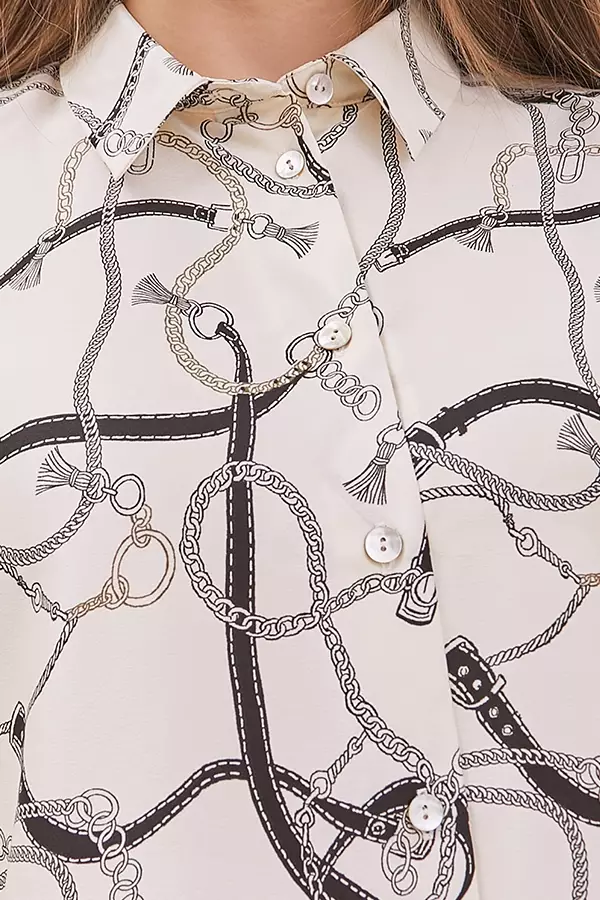 MINIMAL - Chaineste - Chain Print Satin Shirt  - Beige Colour Beige