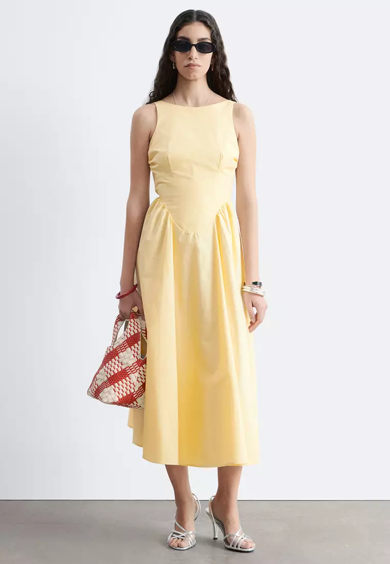 Tie-Back Cotton Midi Dress