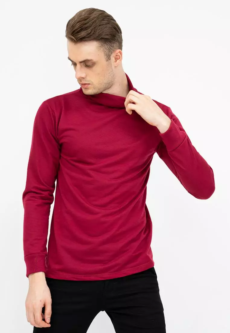 Turtle Neck pria lengan panjang marun kaos kerah tinggi slim fit houseofcuff