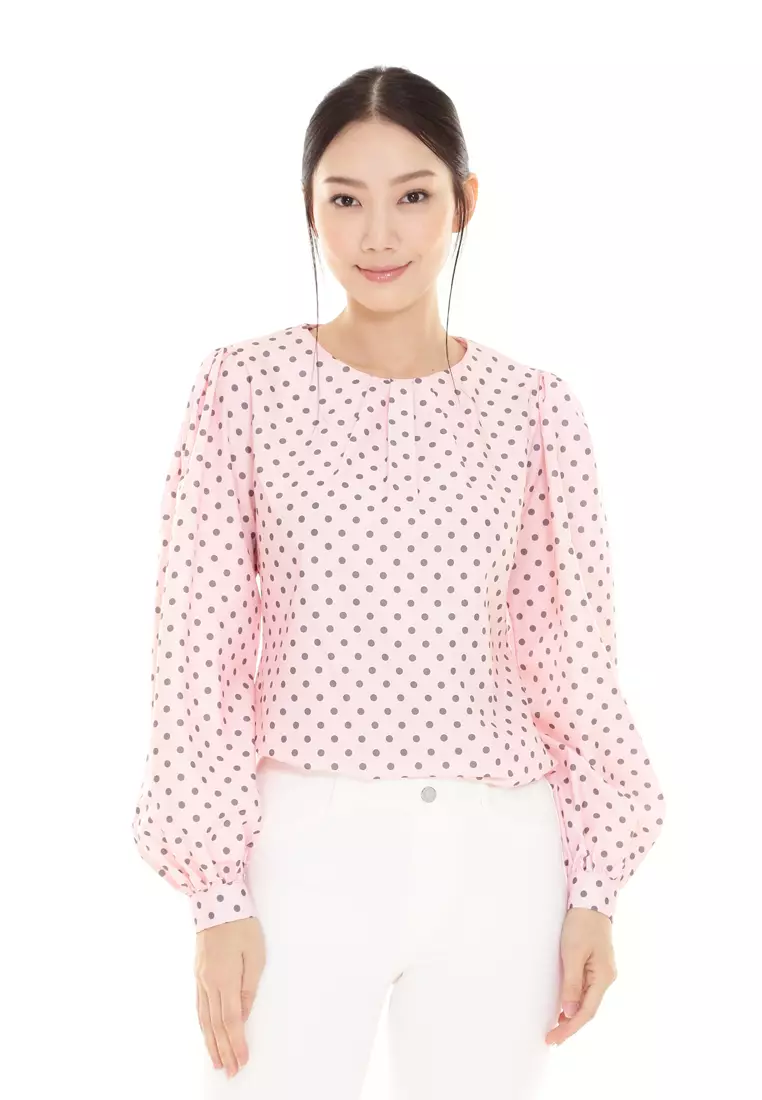 Christina Polka Dot Blouse in Soft Pink