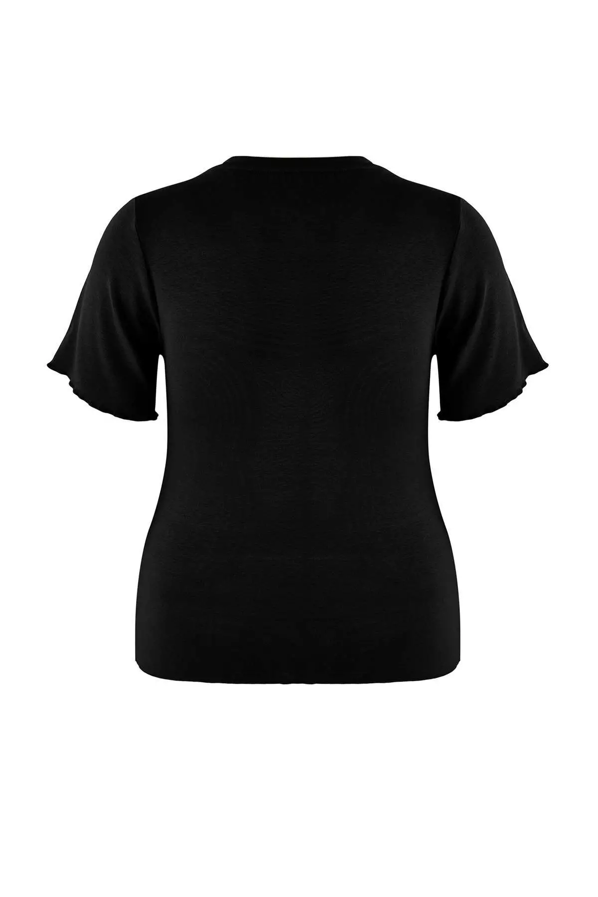 Wardrobe Essentials Black Collar Piped Detail Soft Keys Knitted Large Size Blouse Tbbss26Af00025