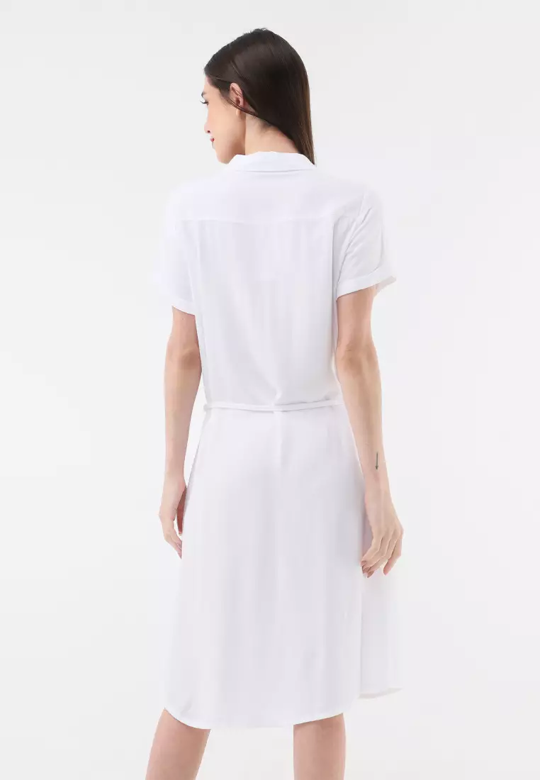 Woven Bold Twill Short Sleeves Collared Dress