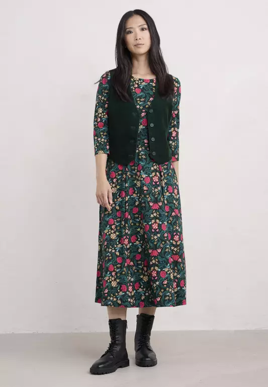 Seasalt Cornwall Green 3/4 Wild Bouquet Dress