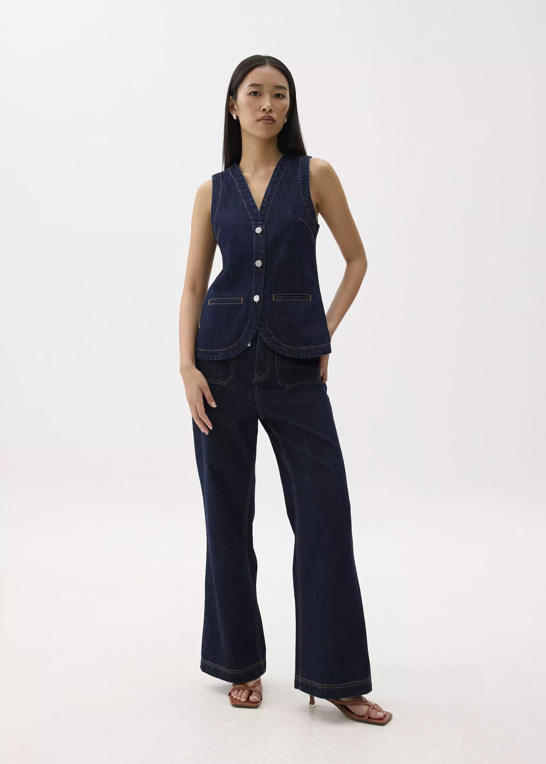 Vest Wanita - Denim Contrast Stitch Vest