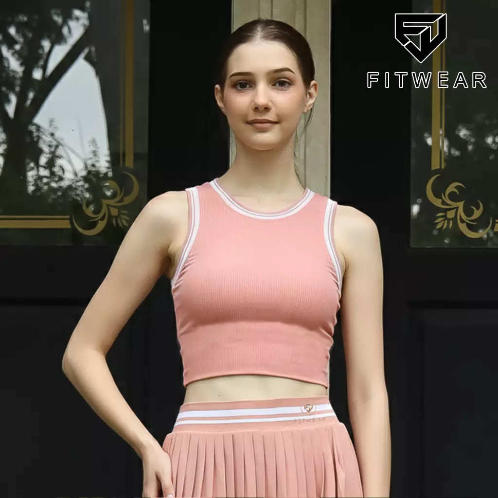 Fitwear Tanktop Olahraga Padel Wanita MONICA RIB CROP TANKTOP - PEACHY