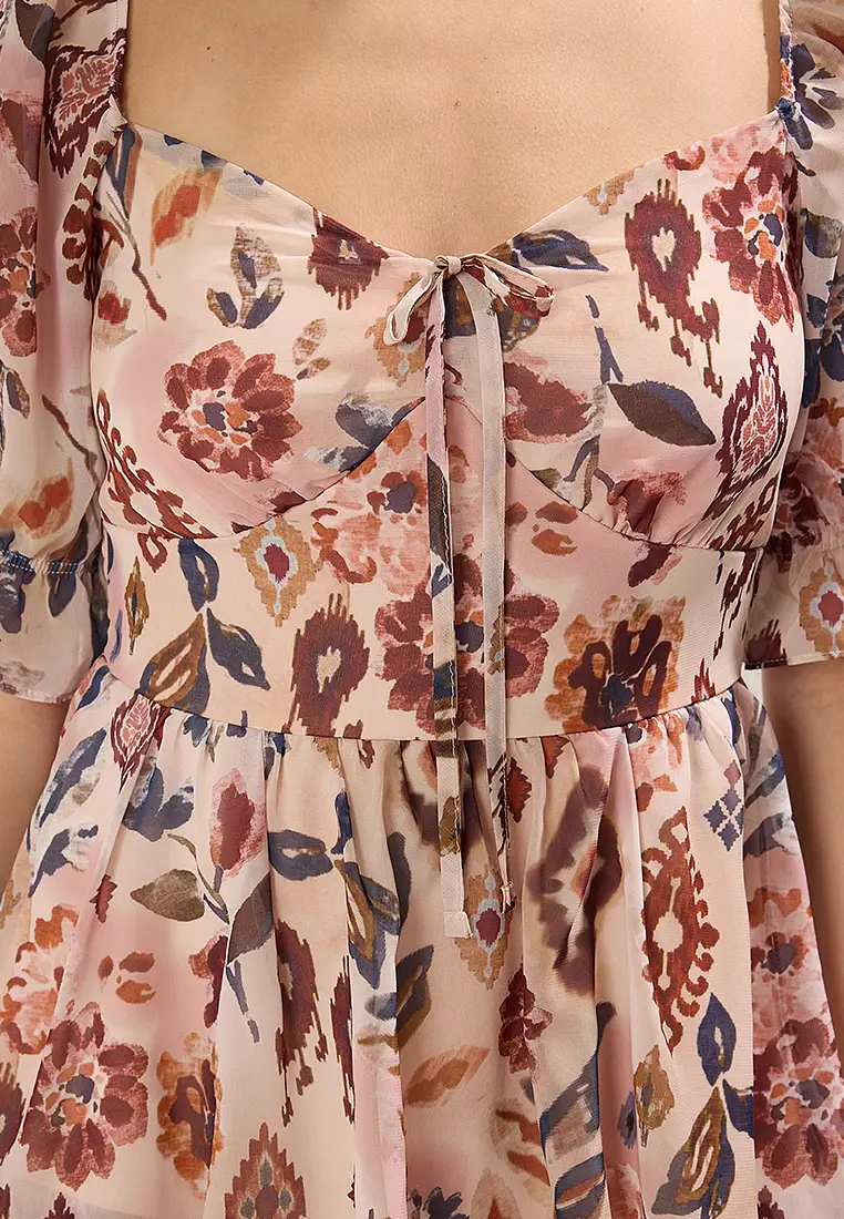 Light Pink Ethnic Patterned Gipel Mini Woven Dress