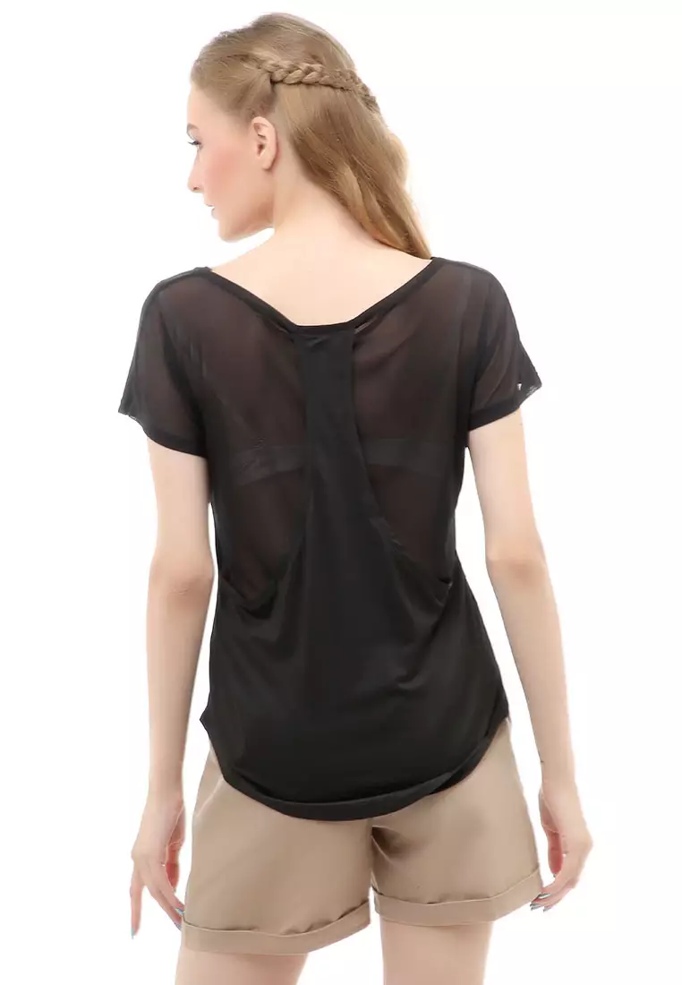 Wish Kaos Sport Wanita Model Jaring Belakang Material Polyester ORIGINAL - Black