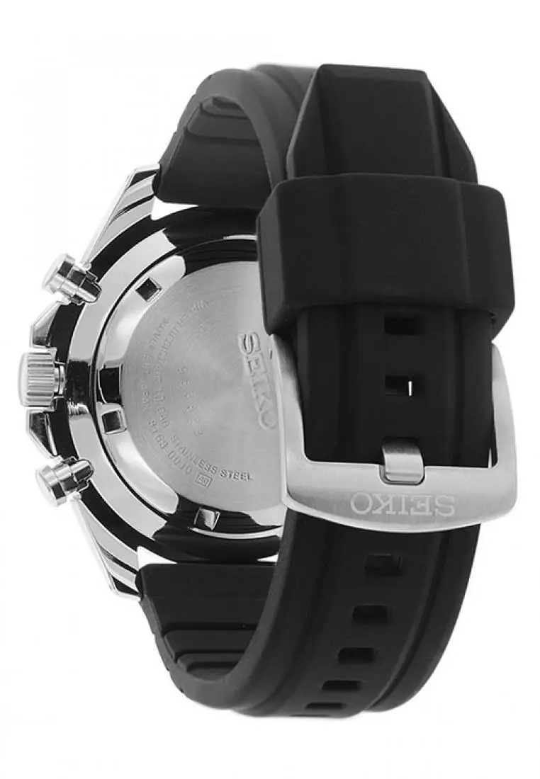 Jam Tangan Pria Seiko Chronograph Original SSB347 Black Dial Black Rubber Strap