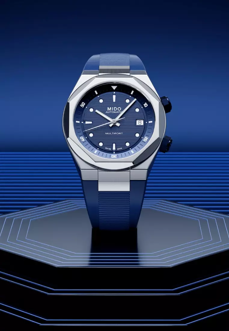 MIDO 瑞士美度 Multifort 8 Two Crowns 八角形錶圈藍色錶盤藍色橡膠錶帶自動機械腕錶 M0475071704100