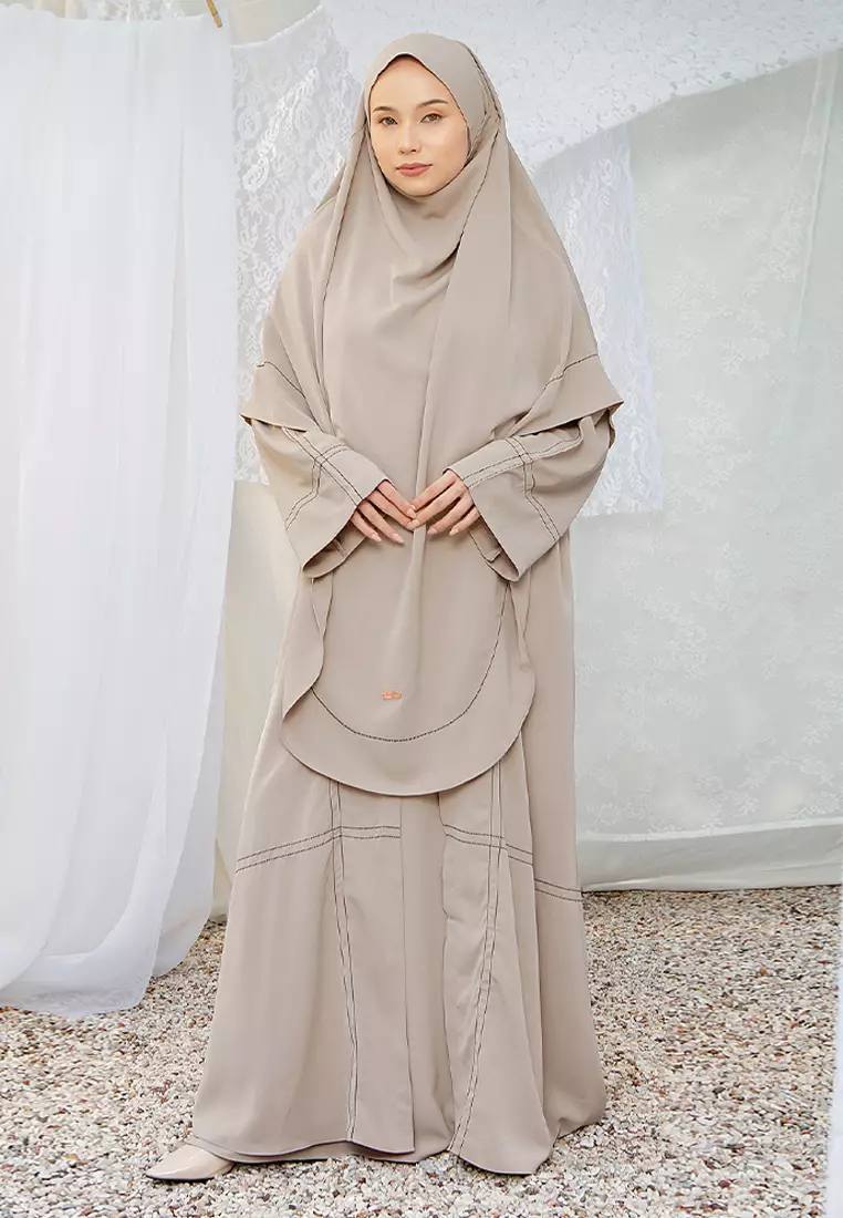 Havina Abaya Set Grey Cream