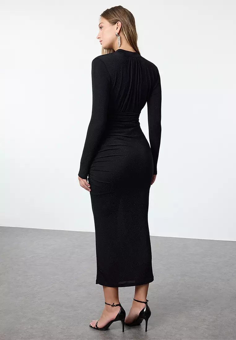 Low-Cut Window Detail Evening Dress