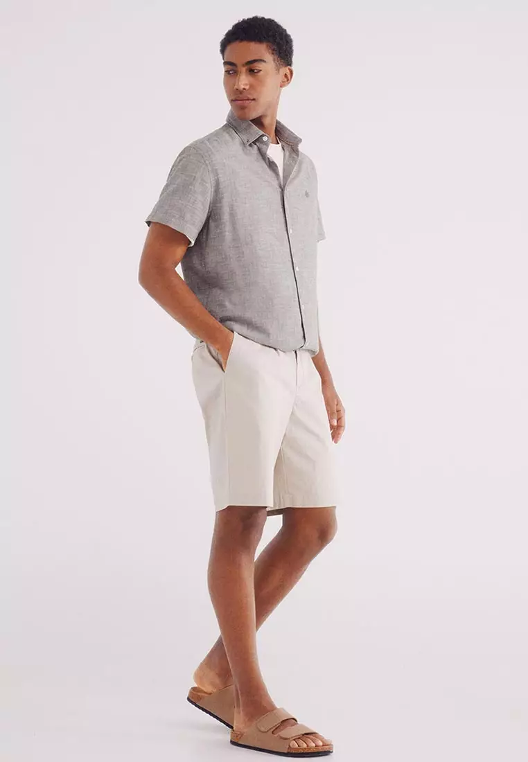 Linen-Effect Short-Sleeved Shirt