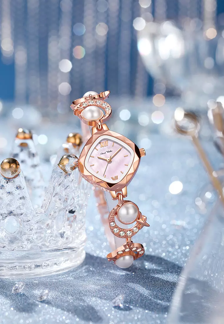 Jam Tangan Wanita Original Korea Style Pear Strap Anti Air Jam Tangan Cewek rosepink