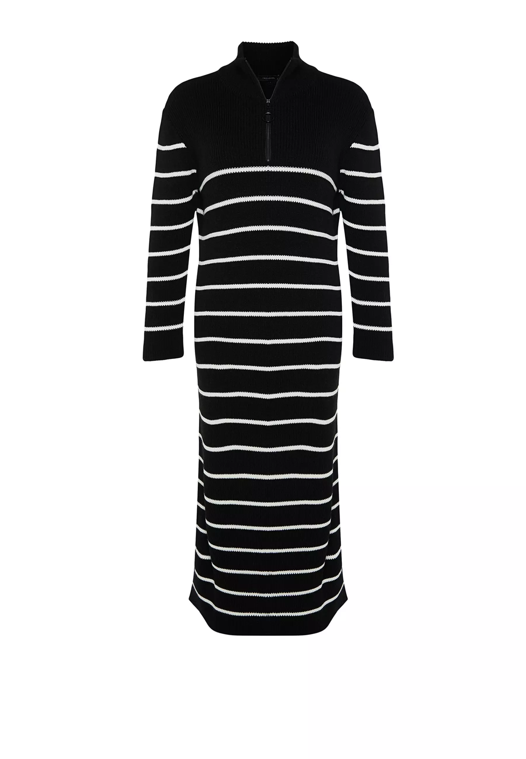dark grey dress sandals Striped O-ring Zip Collared Loose Sweater Mini Dress  A Subtle Slay