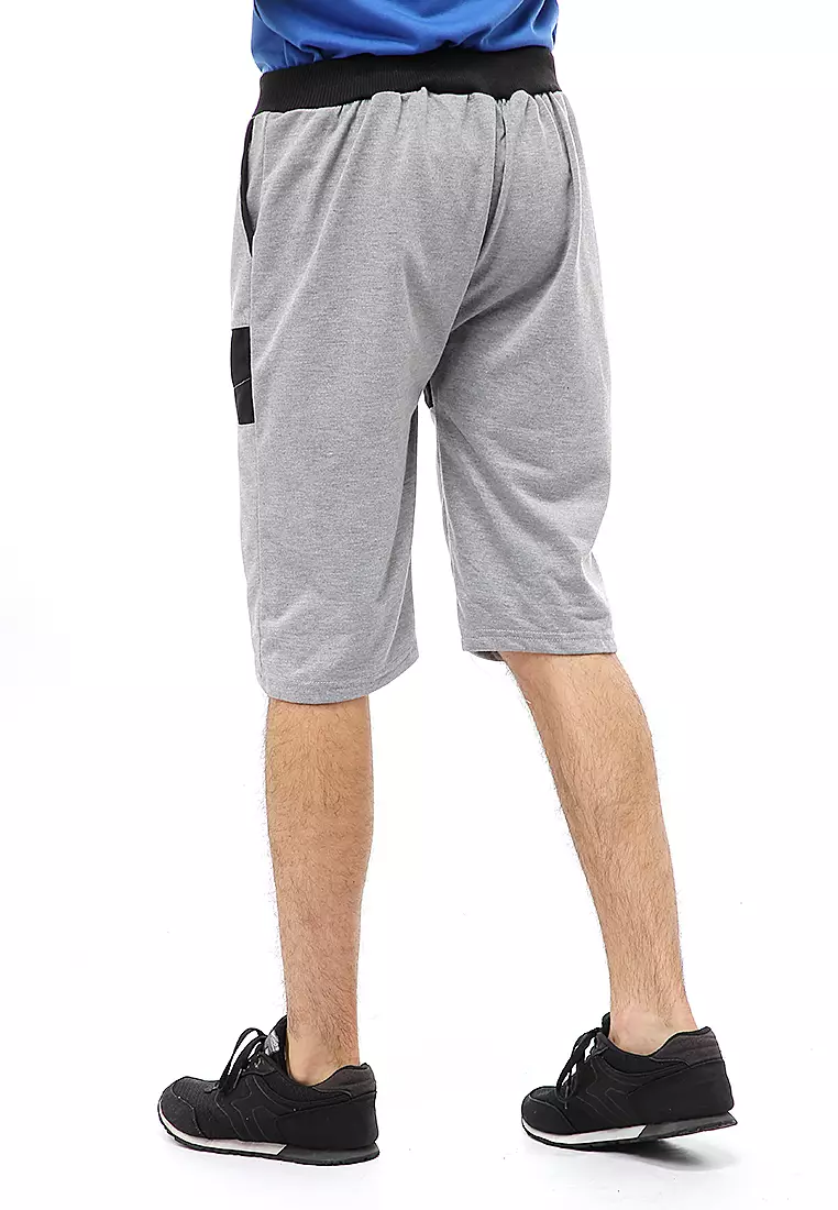 Rishham Short Pants Celana Pendek Pria Kombinasi Material Baby Terry ORIGINAL - Light Gray