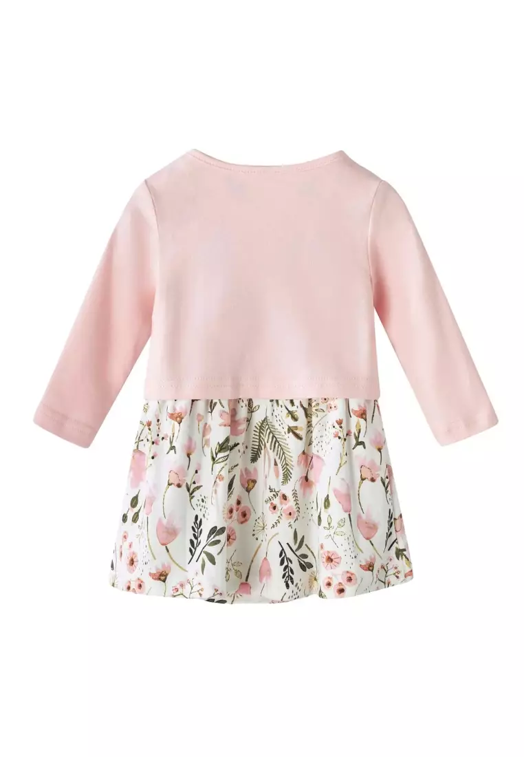 Baby Girl Pink Floral Bodysuit Dress n Pink Cardigan 2 Pc Set