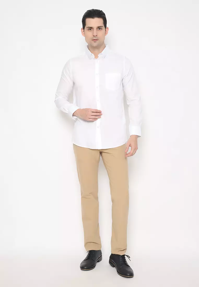 Jobb Bassein Kemeja Pria Lengan Panjang Slim Fit Putih