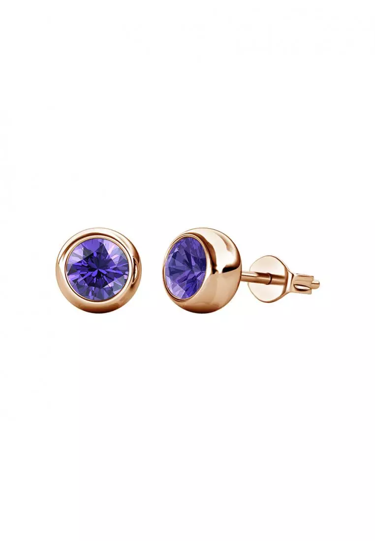 Birth Stone Moon Earring February Amethyst RG - Anting Crystal Swarovski by Her Jewellery