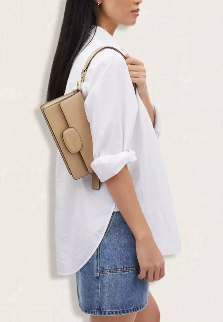 Coach Eliza Flap Crossbody With Leather Covered Closure Tan