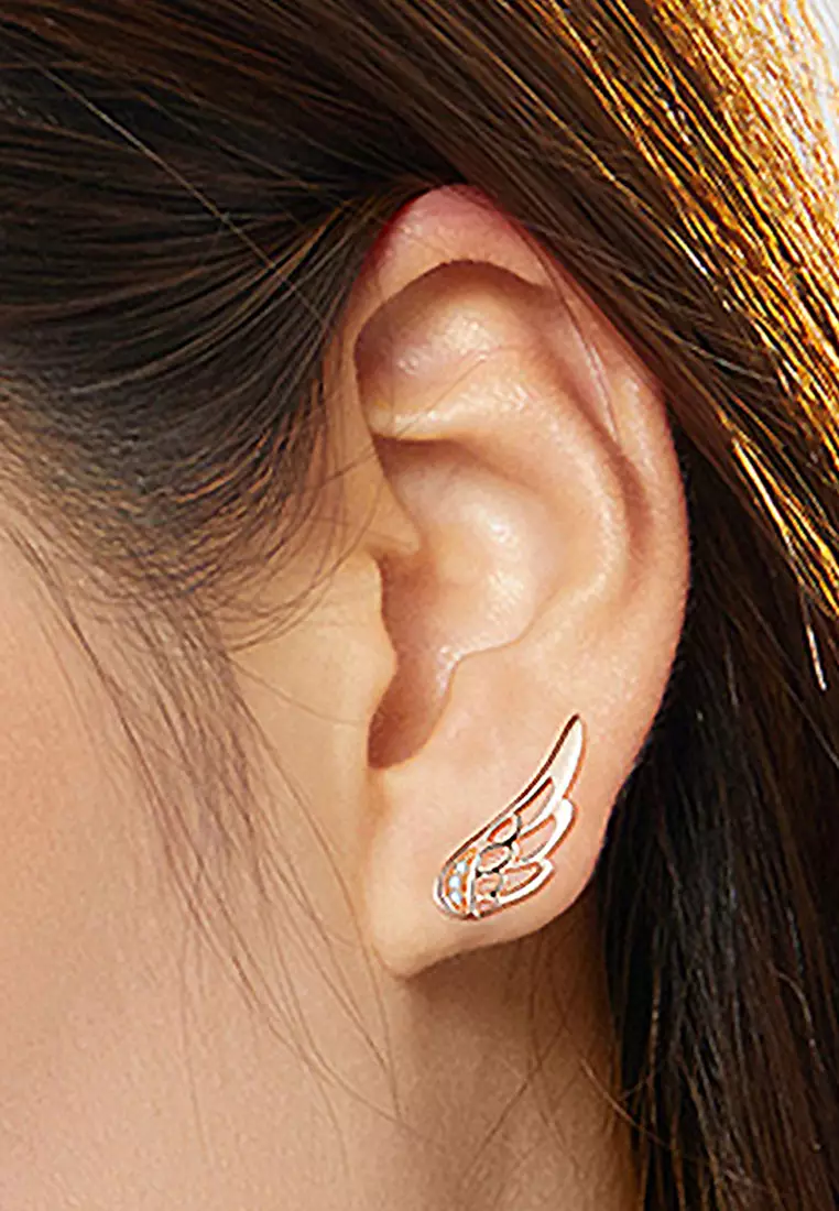 Solid 925 Sterling Silver Free Me Angel Wing Rose Gold Stud Earrings