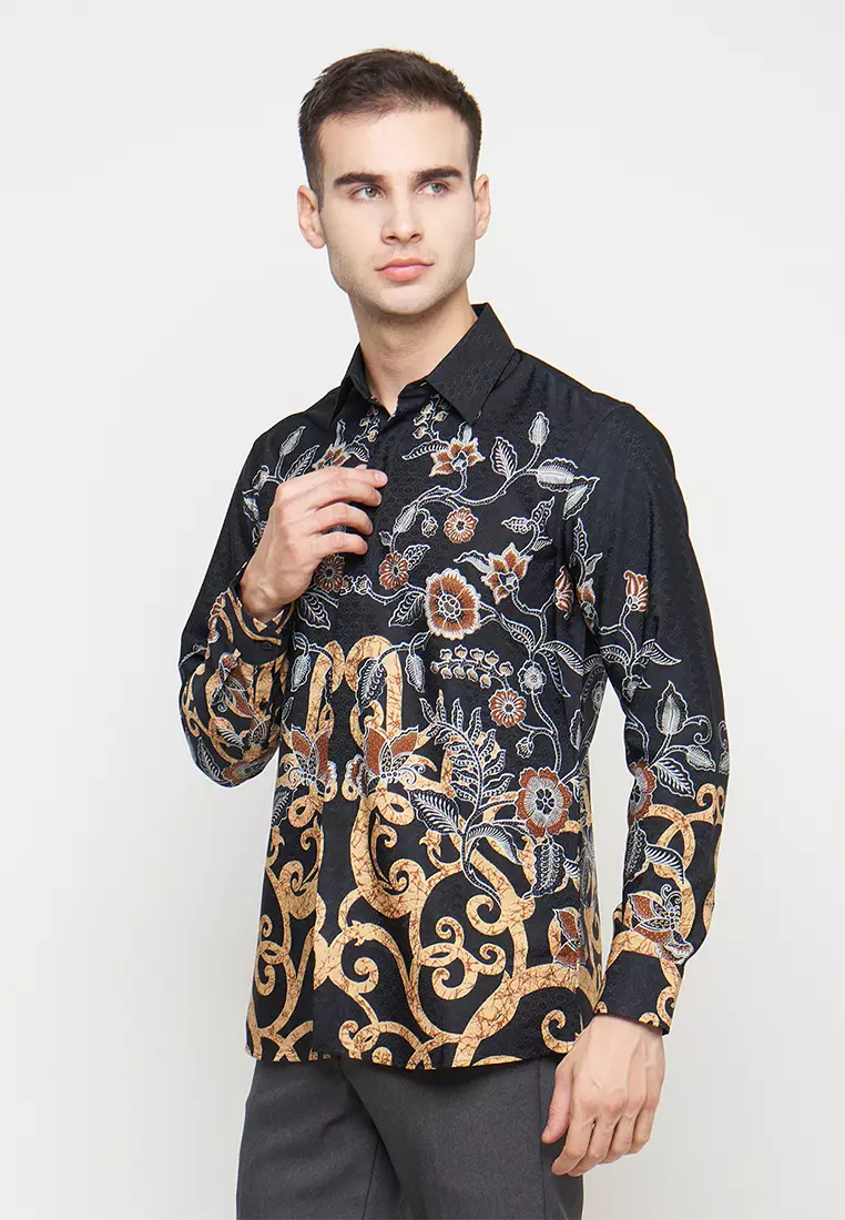 Exclusive Slimfit Kannan Brown Kemeja Batik Pria Lengan Panjang