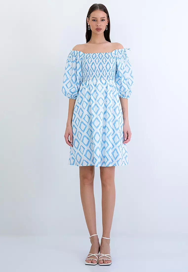 Printed Puff Sleeve Mini Dress