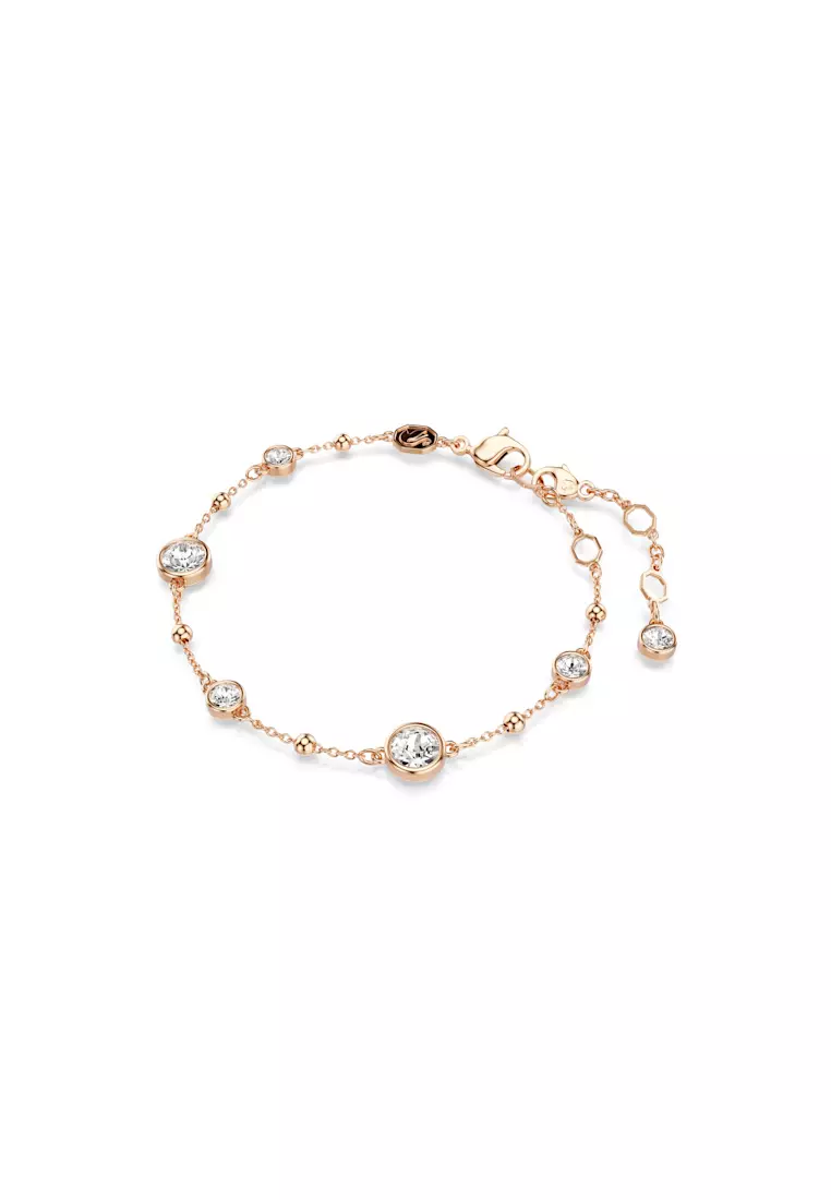 Imber bracelet, Round cut, White, Rose gold-tone plated