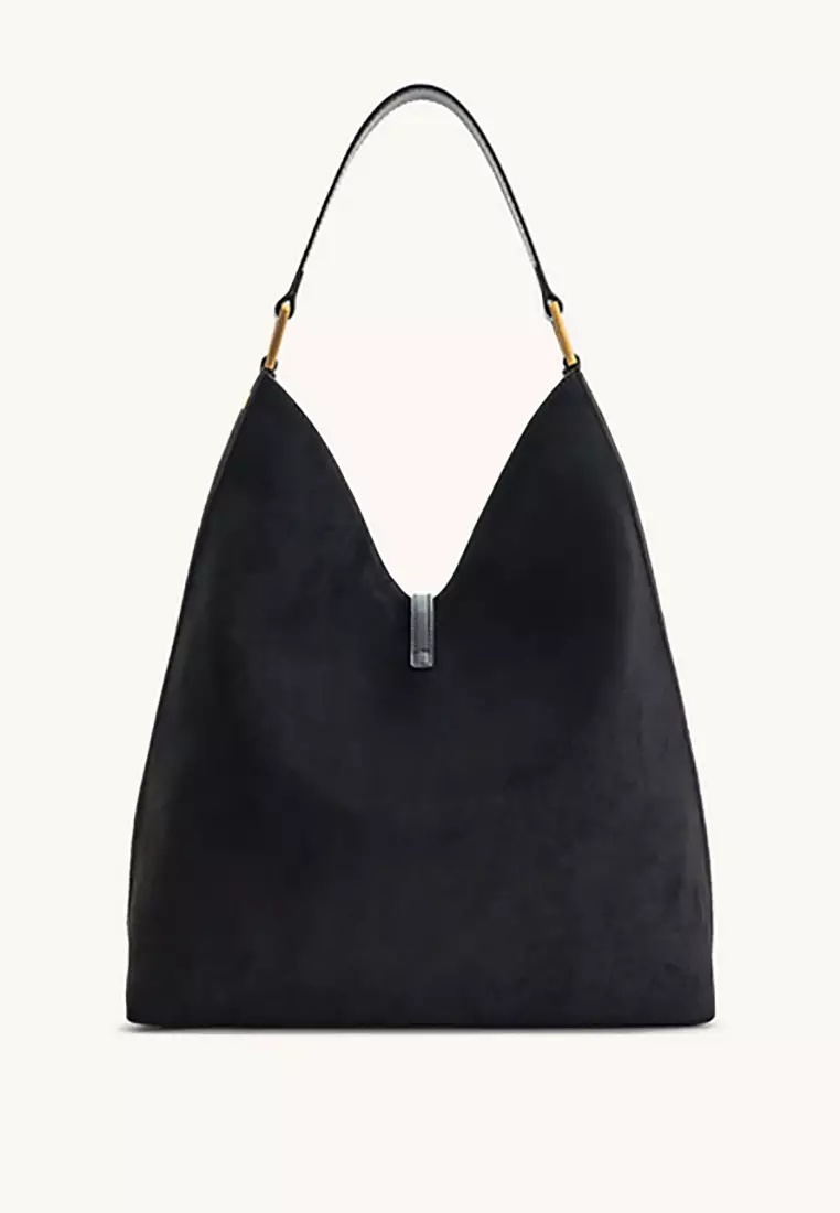 Aria Faux Suede Shoulder Bag - Black