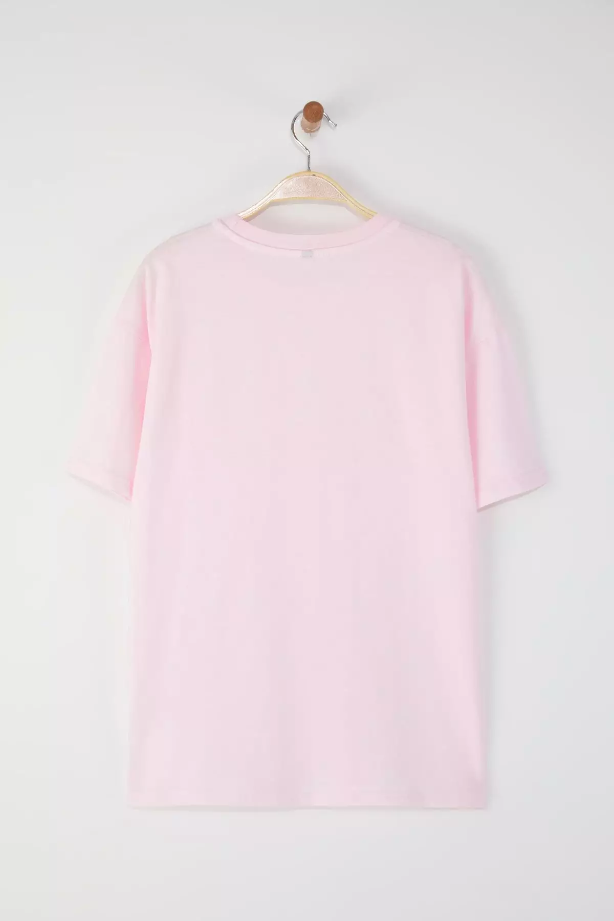 Light Pink 100% Cotton Crew Neck Oversize/Wide Pattern Knitted T-Shirt Twoss20Ts0134